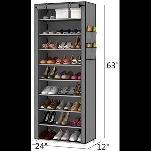 9 Tiers Shoe Rack with Dustproof Cover Closet Shoe Storage Cabinet Organizer - Picture 3 of 5